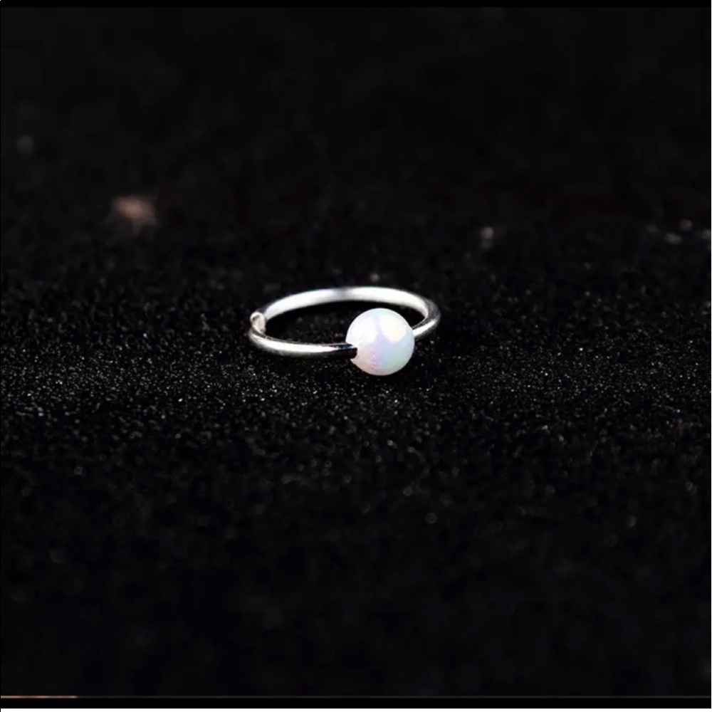 Retro Titanium Round Opal Bead Nose/ Lip Ring Hoop Body Piercing Jewelry - Picture 8 of 10